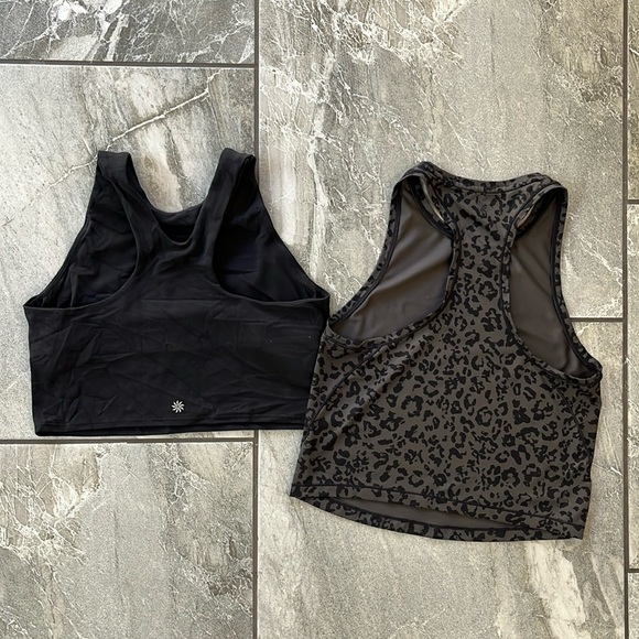 🖤 Athleta Lot Bundle 2 Crop Tanks / Bra Top size Small / Medium Black Leopard - Picture 1 of 14
